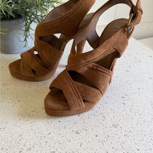 Massimo Dutti Brown Suede Strappy Platform Heels
